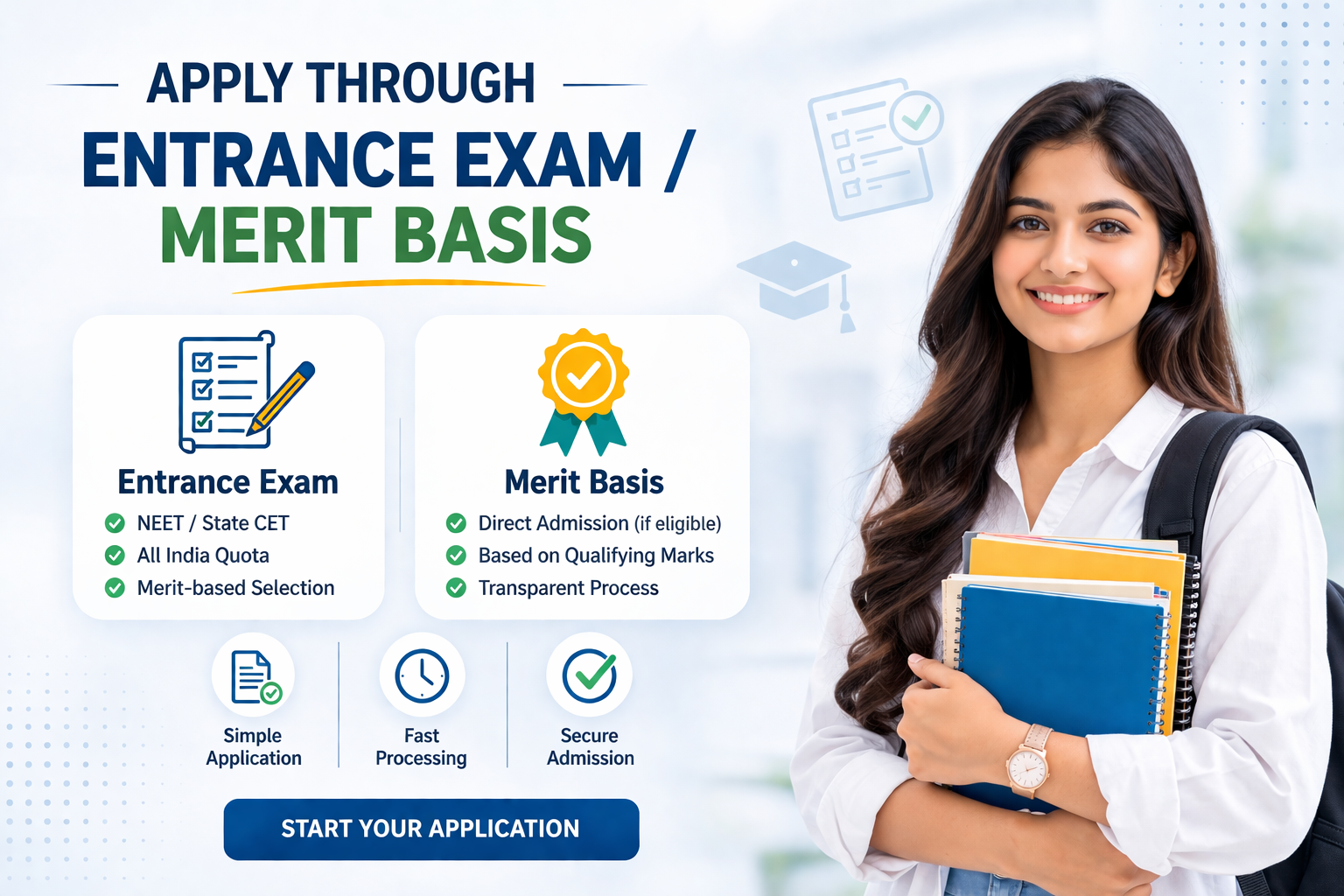 Apply through entrance exam / merit basis