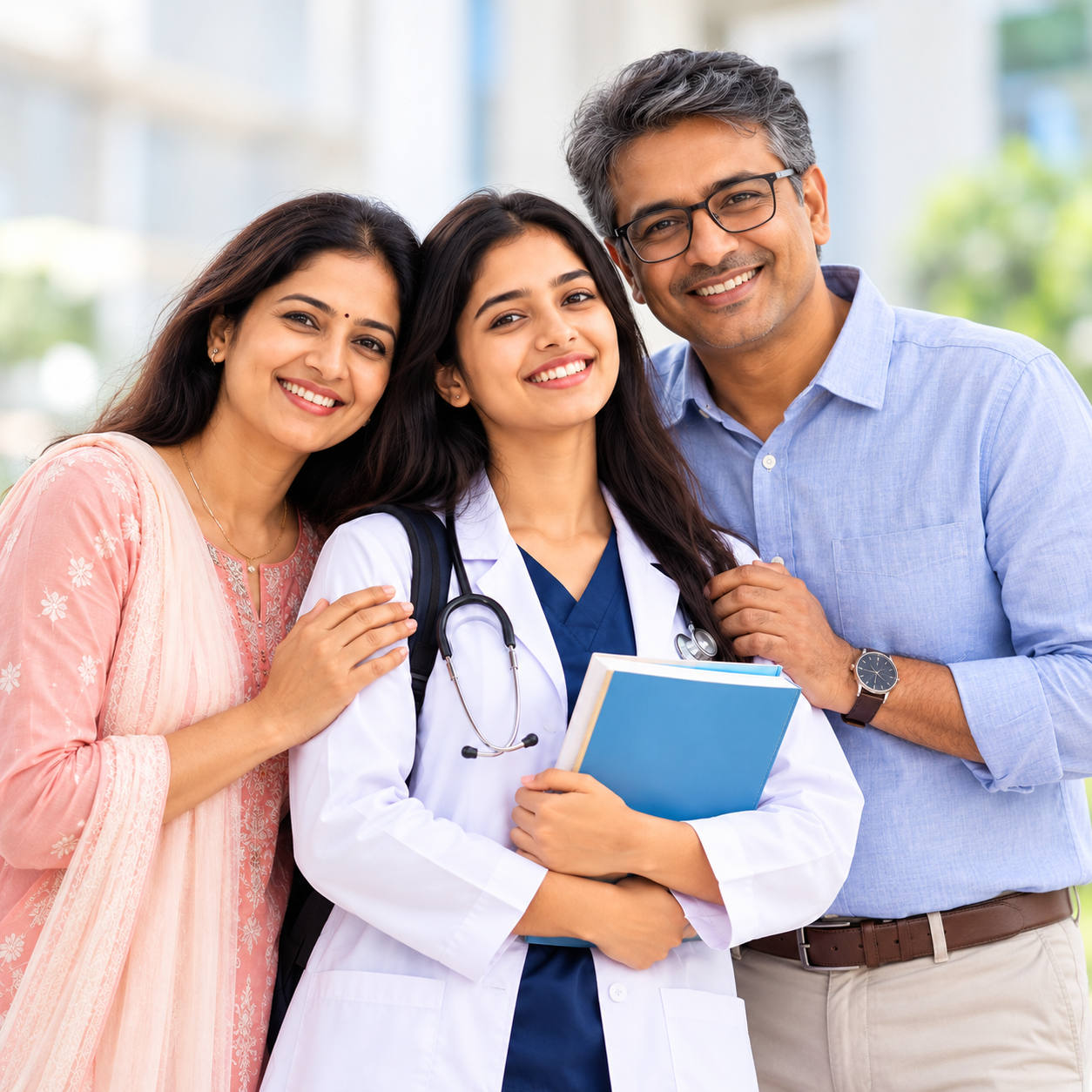 Student and parents preparing for MBBS admission together